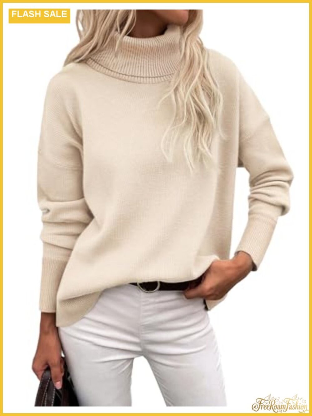 Turtleneck Sweater Chunky Knit Pullover Oversized High Low Hem